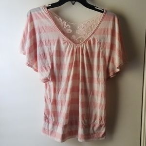 😍Pink and white Wet Seal Size XL sheer back top